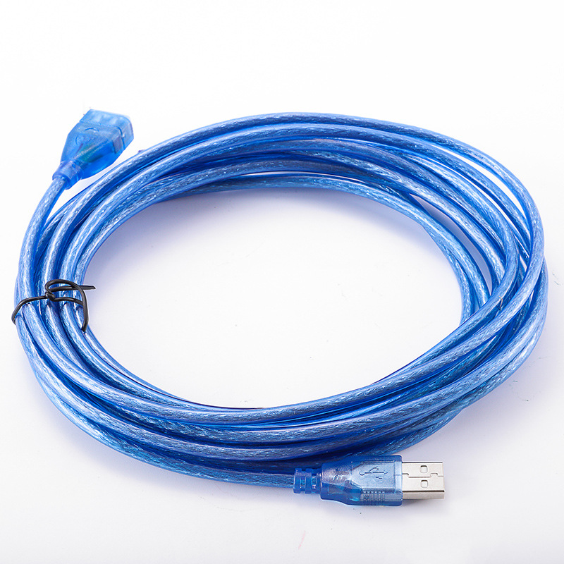 1.5米透明蓝USB高速2.0公对母延长线全铜编织网屏蔽带磁环数据