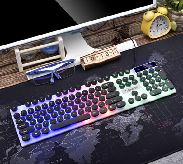 蝰蛇KM320有线键鼠套装悬浮U+U橙色字透发光裂纹游戏键盘鼠标套装