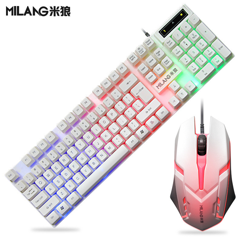 厂家直销米狼T6有线usb发光键盘鼠标套装机械手感lol背光键鼠套件
