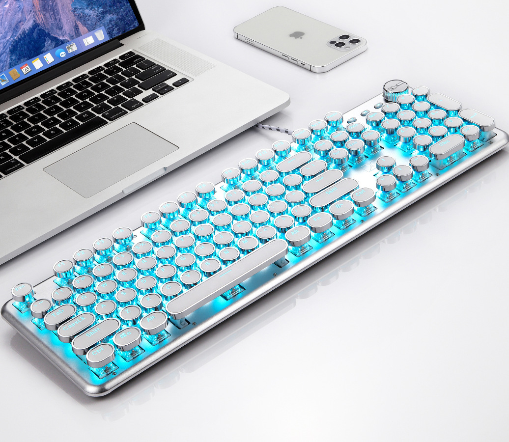 新盟X9蒸汽朋克圆键复古键盘游戏网吧真机械键盘游戏电竞拼色跨境