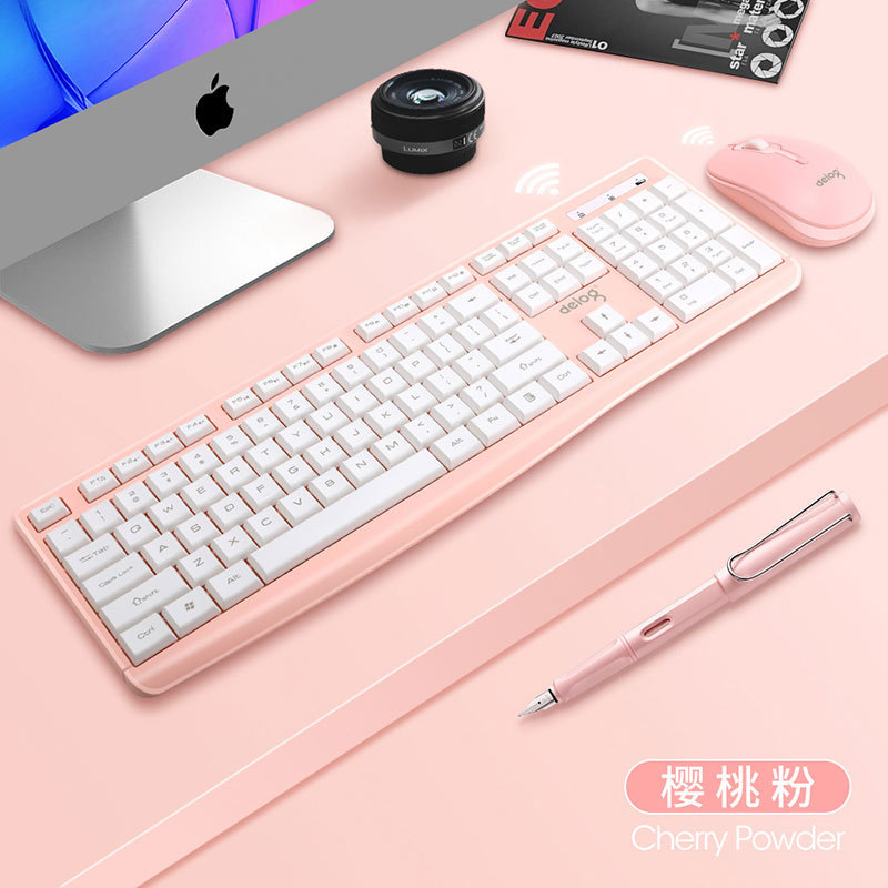 V30无线键盘鼠标笔记本机械键盘 无线键盘办公游戏可爱粉键鼠套装