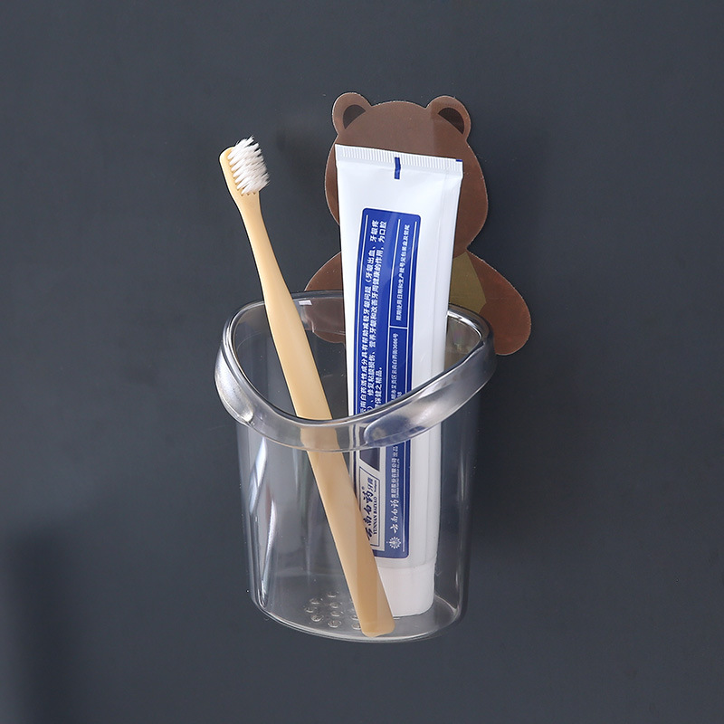 卫生间小熊置物牙刷牙膏杯免打孔洗漱杯浴室洗手间卡通置物收纳架