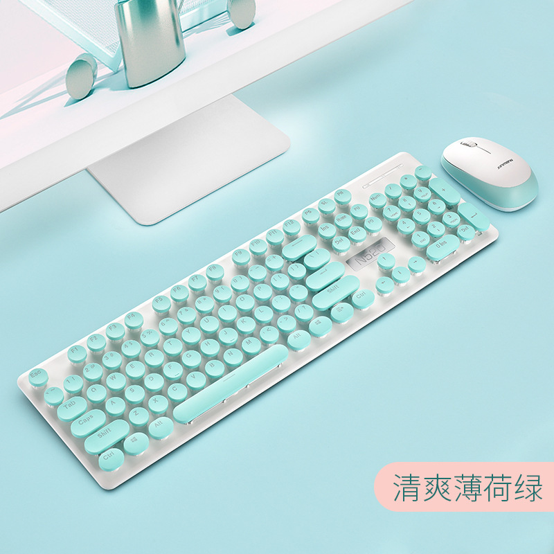 新盟N520无线朋克机械手感键盘鼠标套装办公商务女生键鼠ebay