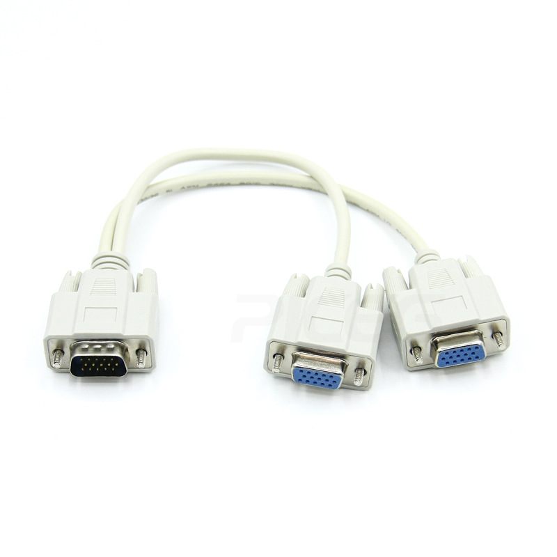 VGA高清线灰色一分二线显示扩展线双口一进二出 高清扩展线3+4