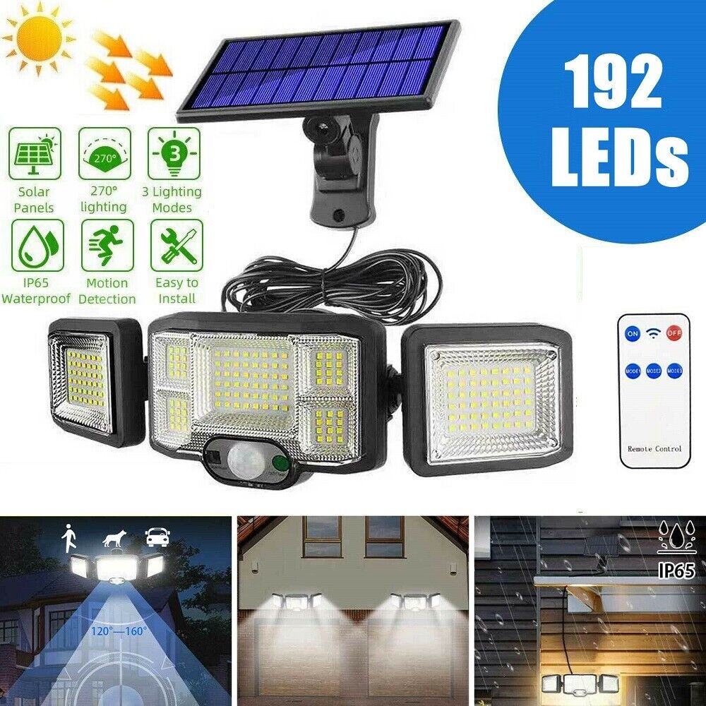 192LED Solarleuchte mit Bewegungsmelder Außen Fluter Sensor Strahler Lampe Licht