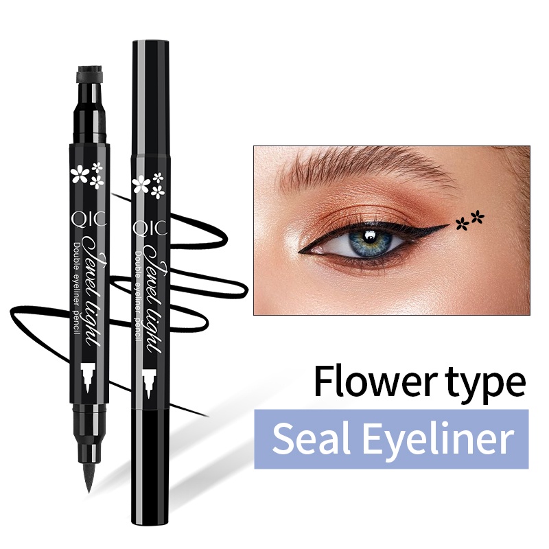 【HUAREN】眼线笔 2in1，两个头，切割头和泵头，6 种可爱形状，深色、锐利、防水、防汗、持久