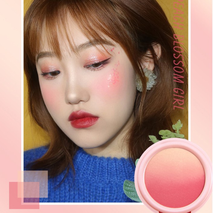 【HUAREN】腮红两种色调，4种色调，脸颊，甜粉色 带镜筒，携带方便