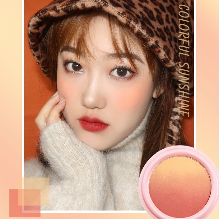 【HUAREN】腮红两种色调，4种色调，脸颊，甜粉色 带镜筒，携带方便