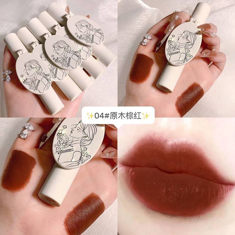 【HUAREN】MAFFICK口红，蘸镜，丝绒质地，质地柔软，易于涂抹，色彩清晰，持久，有6种美丽色调