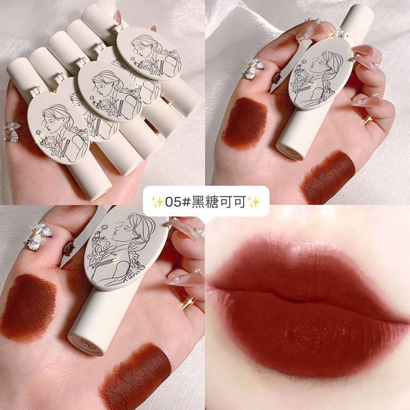 【HUAREN】MAFFICK口红，蘸镜，丝绒质地，质地柔软，易于涂抹，色彩清晰，持久，有6种美丽色调