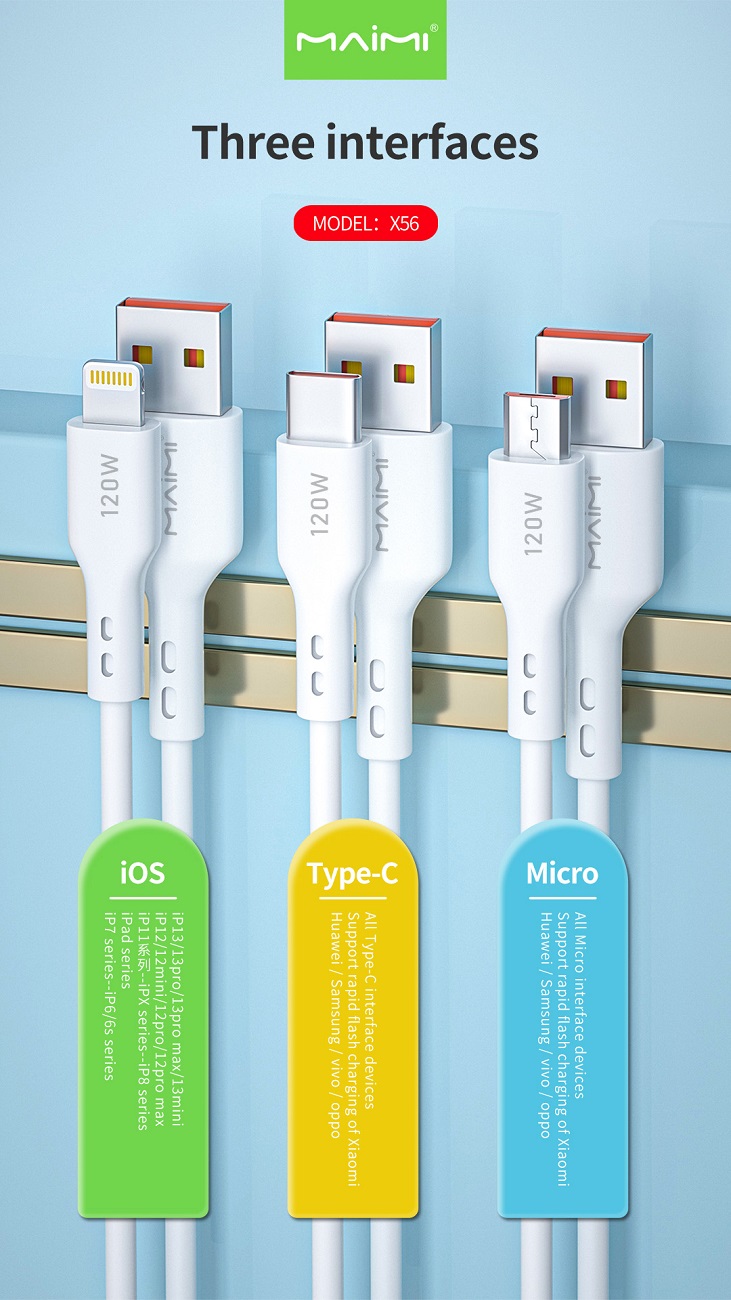 【MMY】Maimi电话充电器x56 120 w长1500mm线路为IP类型-c / micro提供了型号