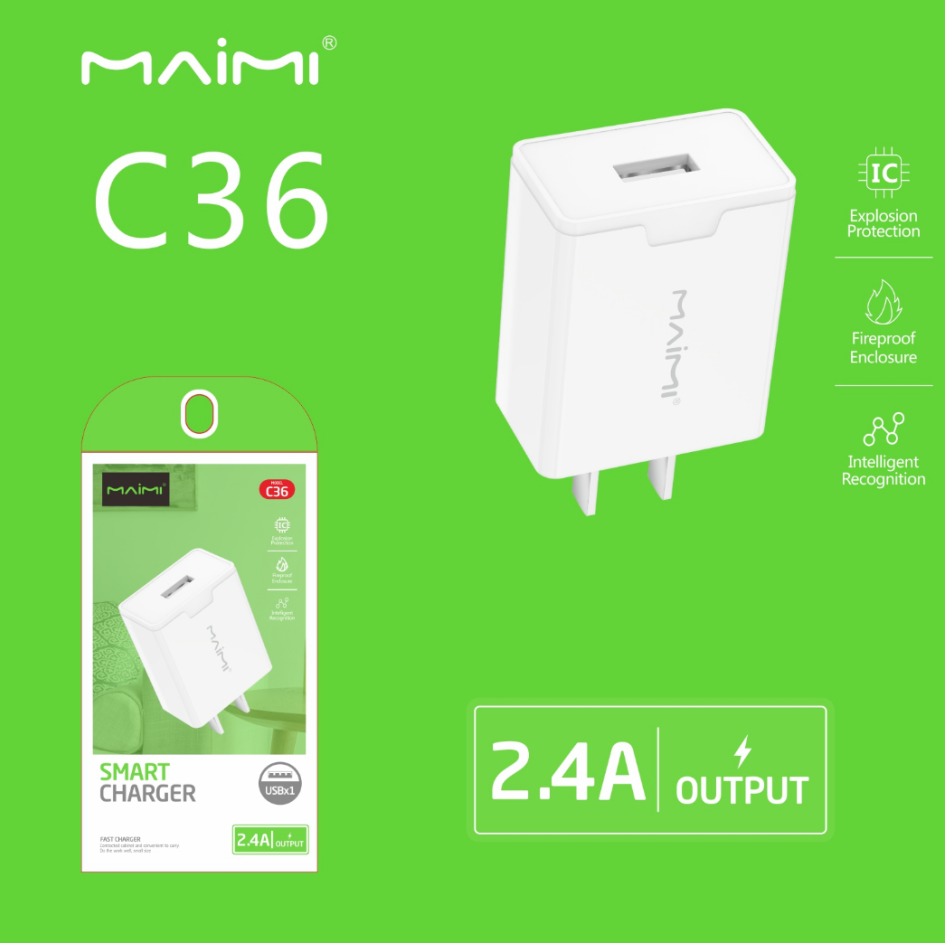 【MMY】MAIMI C36房屋充值头2.4 amax/1 USB USB USB充电器白色插头适配器移动充电器系列1M适配器数字设备