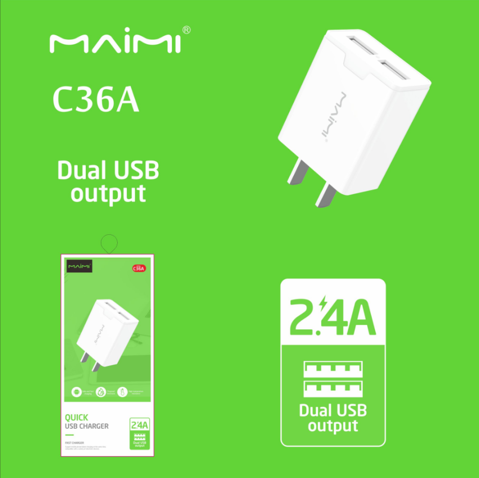 【MMY】MAIMI C36房屋充值头2.4 amax/1 USB USB USB充电器白色插头适配器移动充电器系列1M适配器数字设备