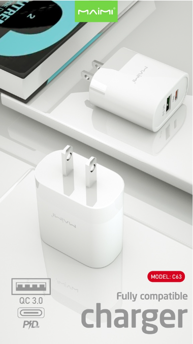 【MMY】Maimi C63充电头适配器18W 2白色端口插头插头充电器适配器