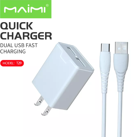 【MMY】Maimi T29充电电缆用插头头2.4A 2端口配有Lightning / Micro / Type-C系列的IOs/USB/typec充电电缆头