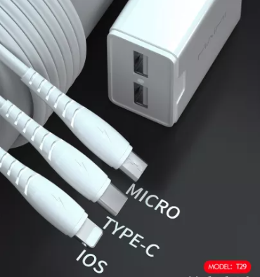 【MMY】Maimi T29充电电缆用插头头2.4A 2端口配有Lightning / Micro / Type-C系列的IOs/USB/typec充电电缆头