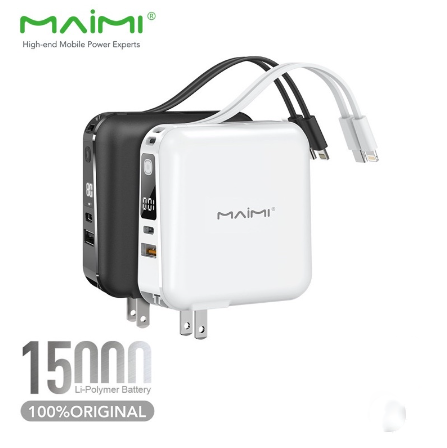 【MMY】Maimi MPP-20 Powerbank 15000 mAh แบตสำรอง พร้อมสายในตัว Lightning, Type-C มีสี ขาว,ดำ หน้าจอแสดงผล ฟรีสายชาร์จX29