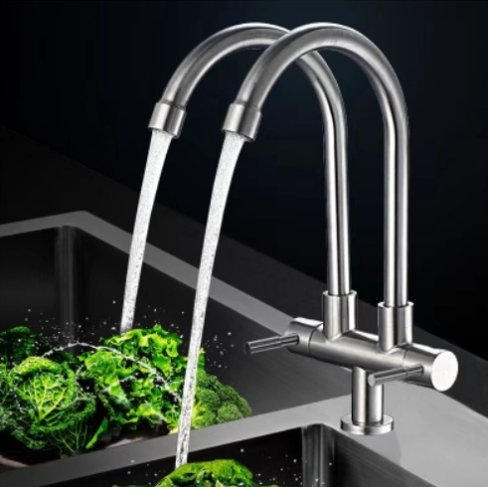 【Mka】两个水槽龙头(两个弯曲的脖子),纯不锈钢,型号6034S+S