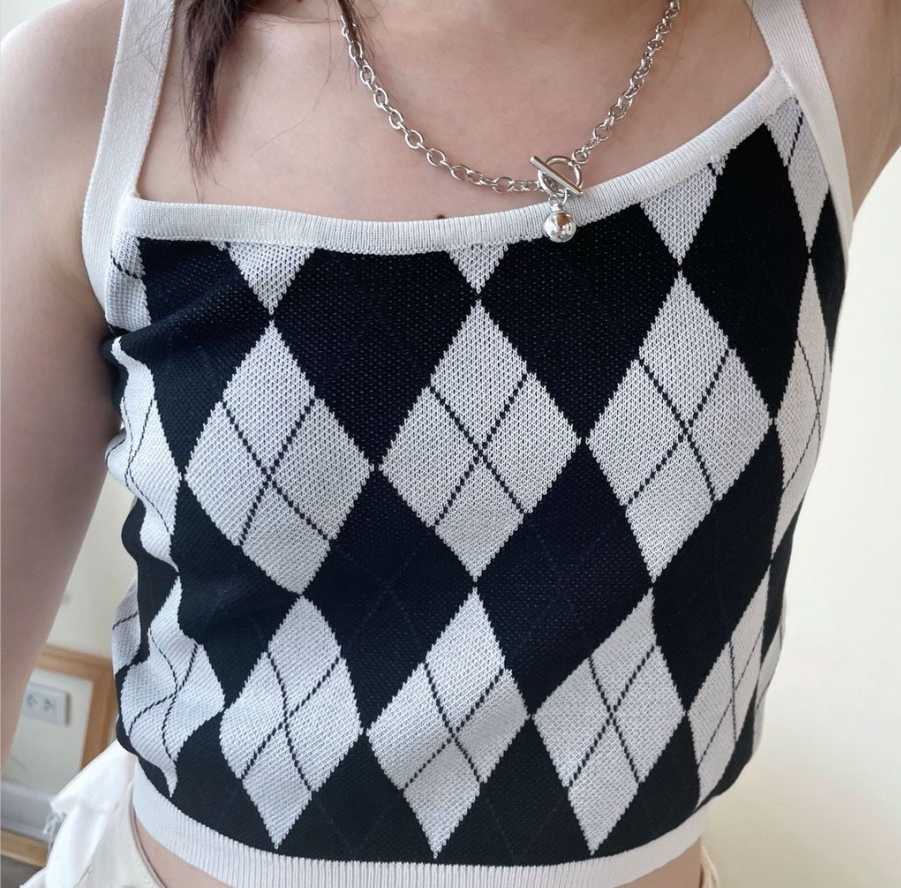 【chunyu】✨菱格针织背心女夏宽肩带无袖短款内搭外穿吊带上衣