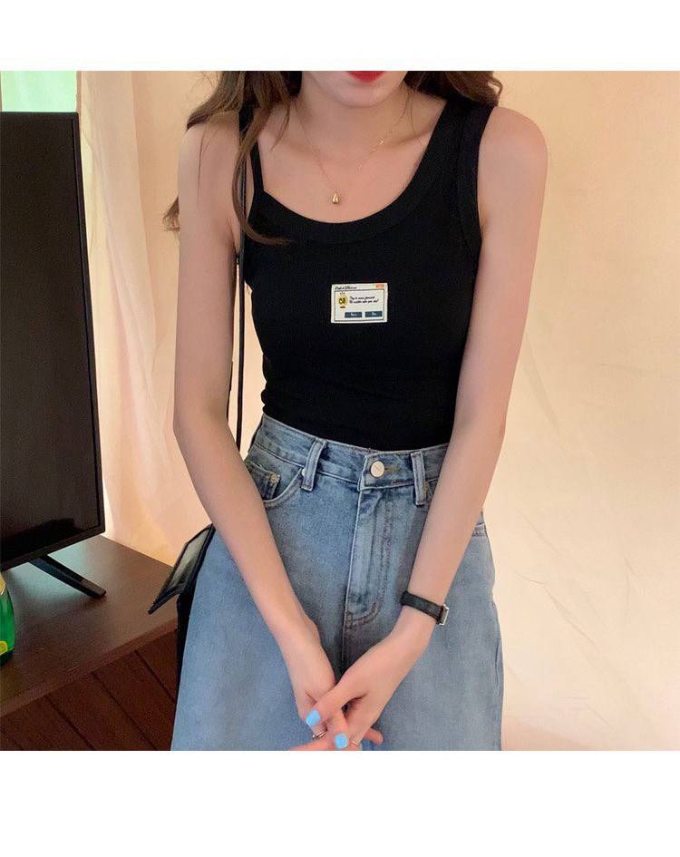 【chunyu】甜辣风格吊带背心搭配新设计感U领无袖上衣1943-1