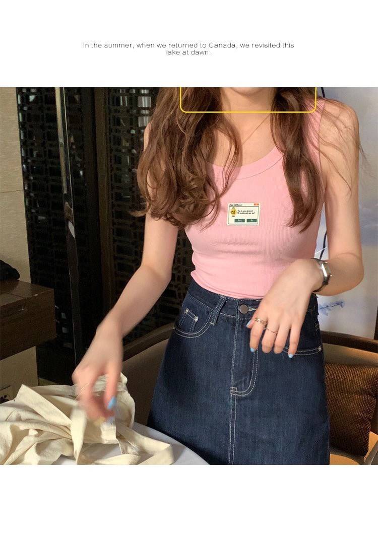 【chunyu】甜辣风格吊带背心搭配新设计感U领无袖上衣1943-1