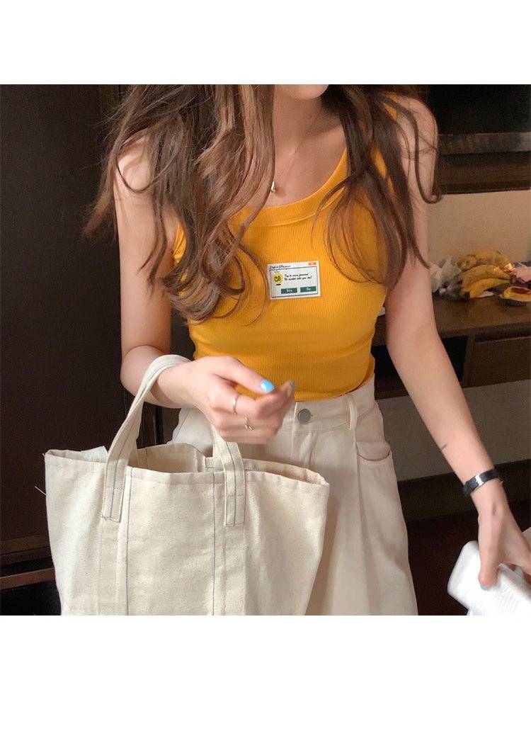 【chunyu】甜辣风格吊带背心搭配新设计感U领无袖上衣1943-1