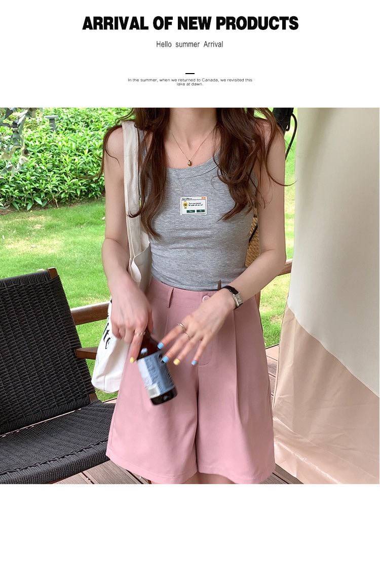 【chunyu】甜辣风格吊带背心搭配新设计感U领无袖上衣1943-1