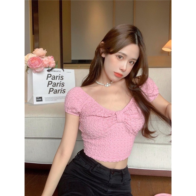 【chunyu】✨中间有蝴蝶结的短款上衣，流苏 021#