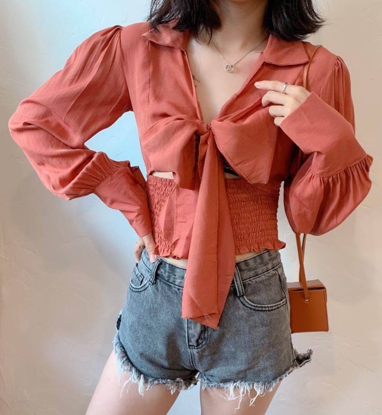 Chunyu✨领饰蝴蝶结衬衫收胸收腰长袖大654#