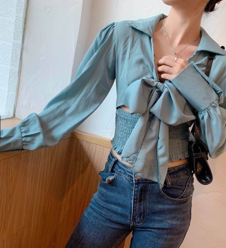 Chunyu✨领饰蝴蝶结衬衫收胸收腰长袖大654#