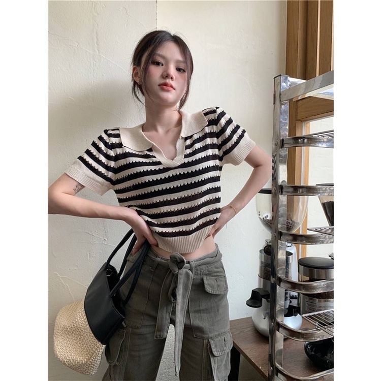 【chunyu】✨T恤，美少女，露脐上衣，衣领 极简T恤1295#