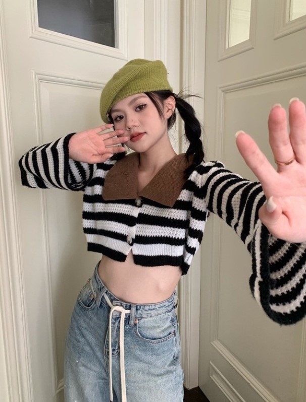 Chunyu✨有领条纹长袖针织衫1065#