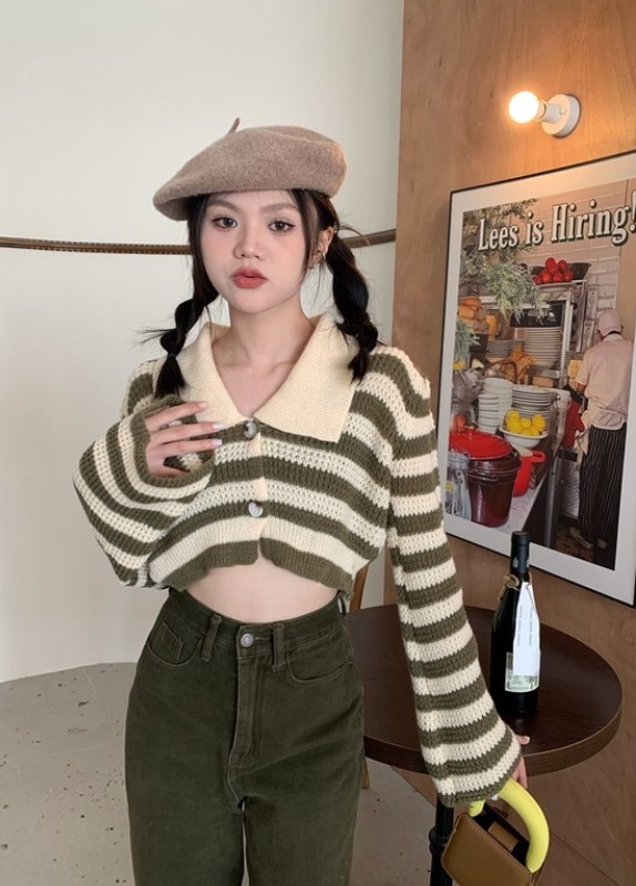 Chunyu✨有领条纹长袖针织衫1065#