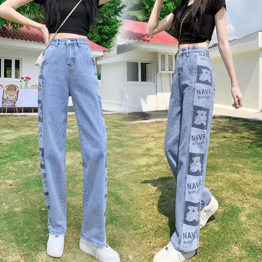 【chunyu】✨时尚牛仔裤，高腰大腿，侧边小熊印花