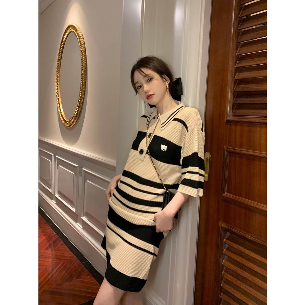 【chunyu】✨Destination 九分上衣韩版条纹连衣裙M70#