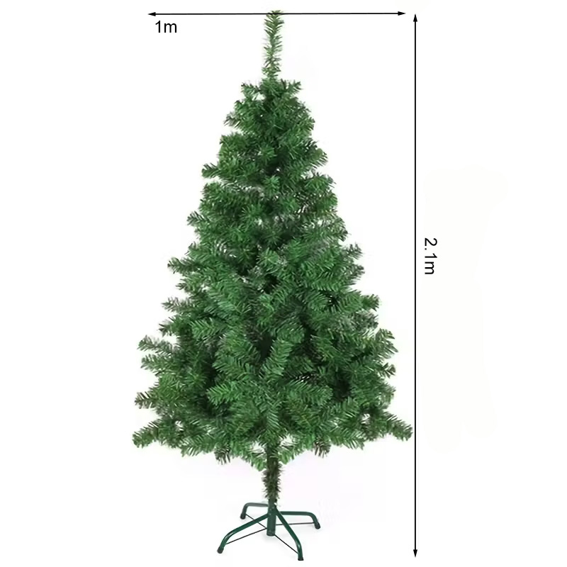2.1米人造圣诞树 - 全覆盖聚乙烯树枝，聚乙烯+聚氯乙烯材质，节日装饰，逼真预装灯饰庆典树，仿真冷杉针叶设计，无异味且防掉针，重型底座确保稳定，轻松组装，全年适用/节日装饰树