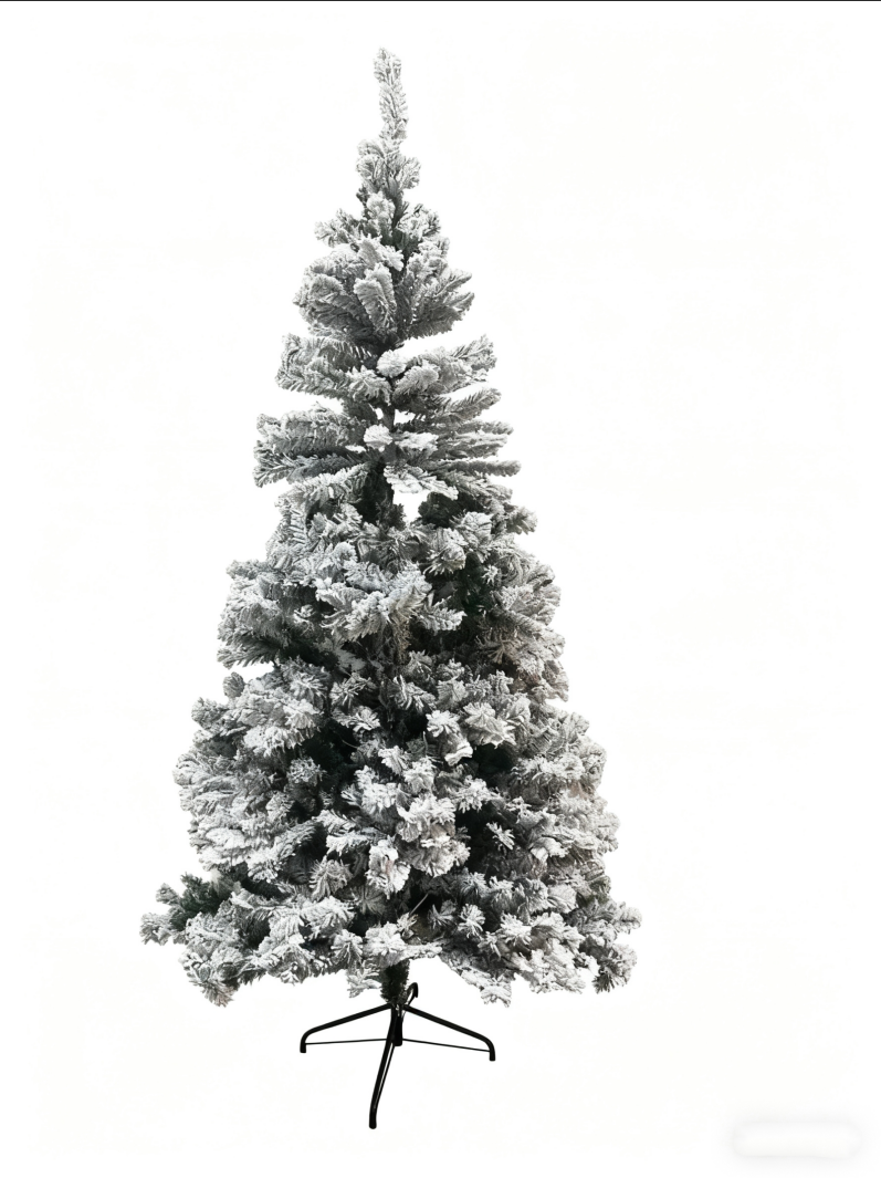 2.1米金属底座人造圣诞树 - 雪景或常规冷杉款式，配暖光灯（灯具需另购），简易组装，稳固底座，四季通用室内外节日树，适用于家居、办公、活动场合 - 现代风格，免维护