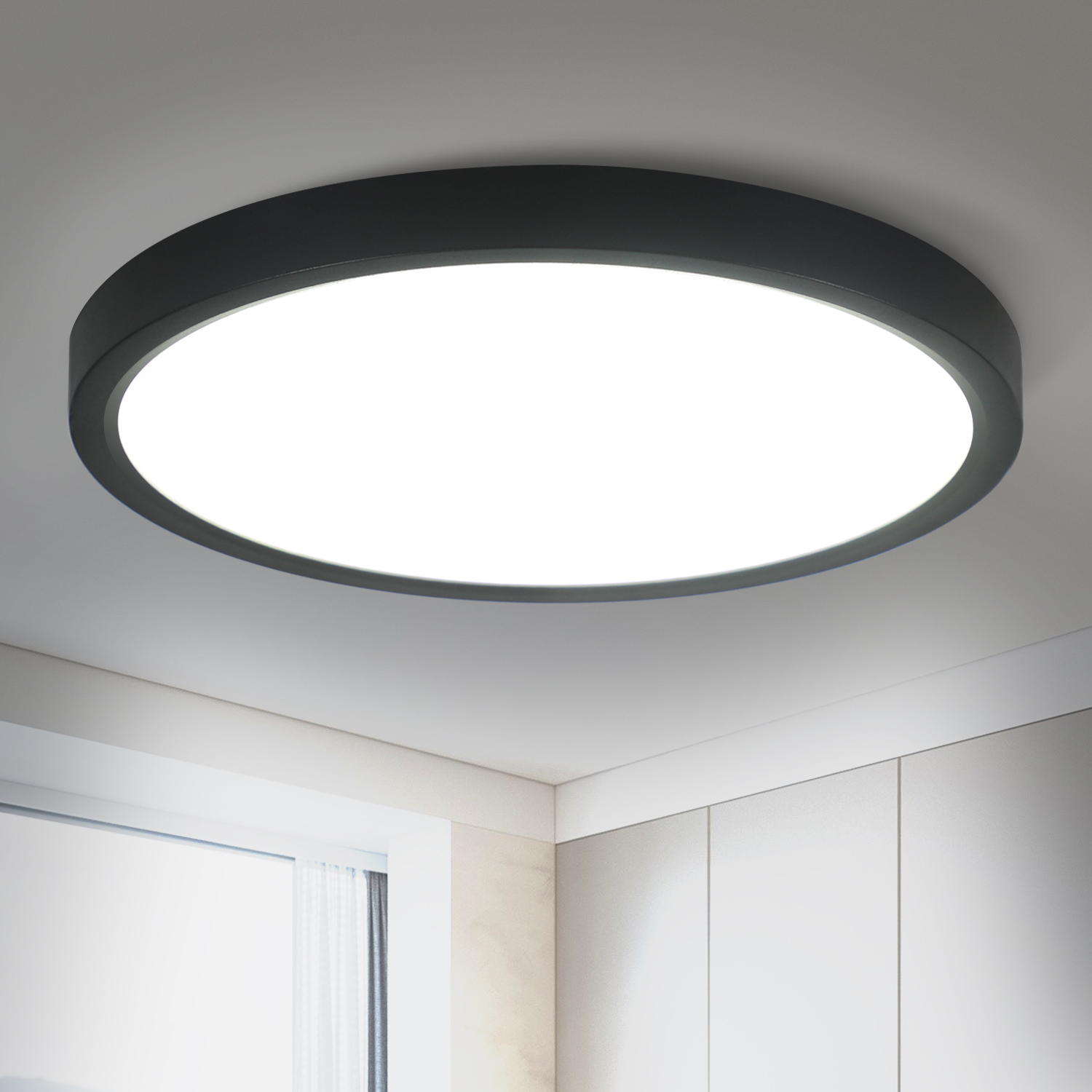 LED 吸顶灯 卧室灯 - 扁平卧室灯 Ø22cm 厨房浴室吸顶灯 15W 厨房灯 IP44 卫生间灯 圆形浴室灯 暖白色适用于浴室走廊