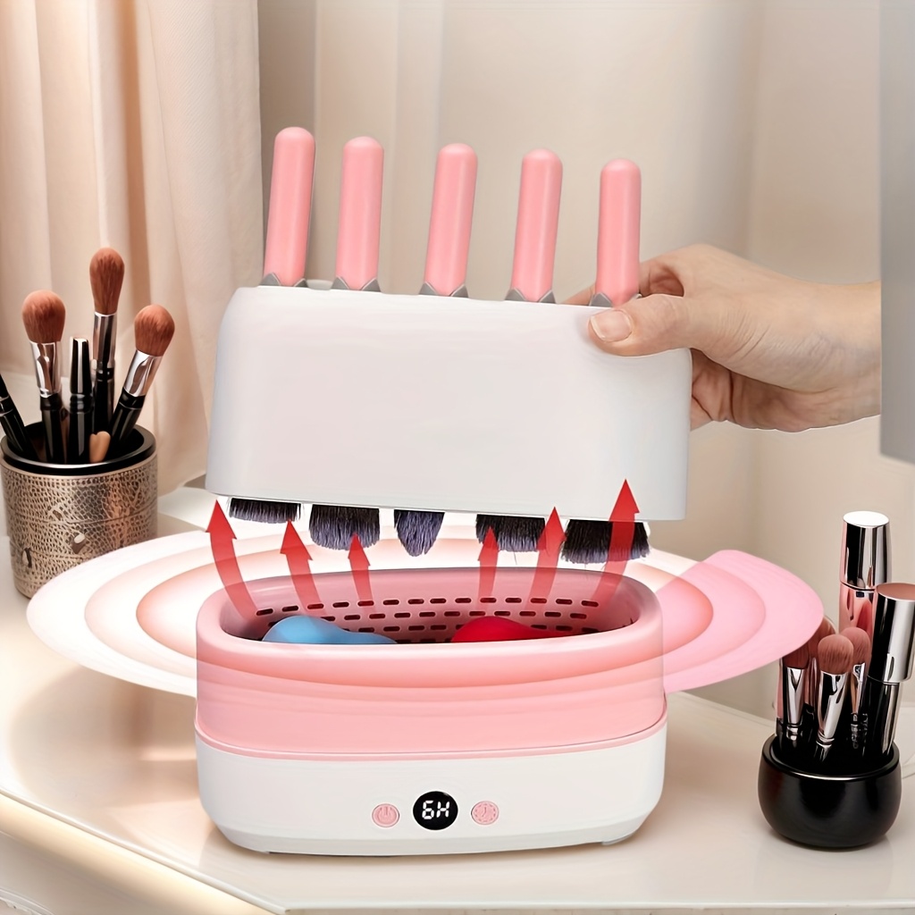 便携式化妆刷烘干机 - 可调节内部空间多种尺寸，适合旅行家庭使用，配有两个便便美容工具护理