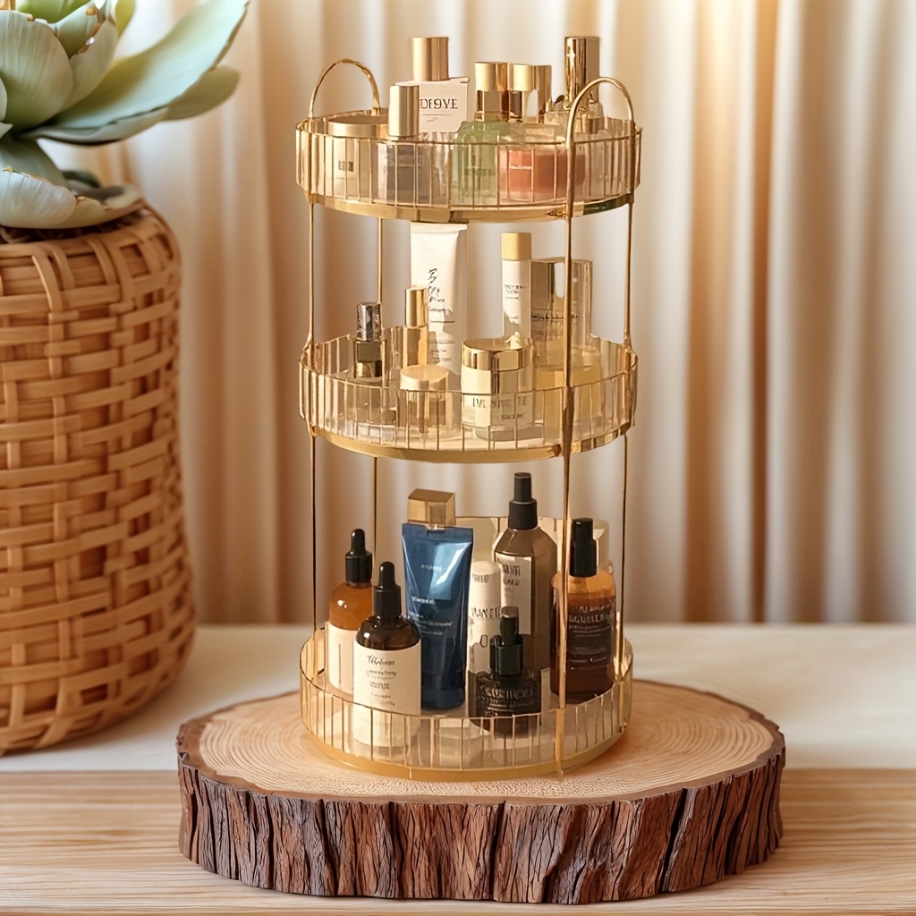 多功能旋转展示架-透明亚克力金属边梳妆台化妆品整理神器