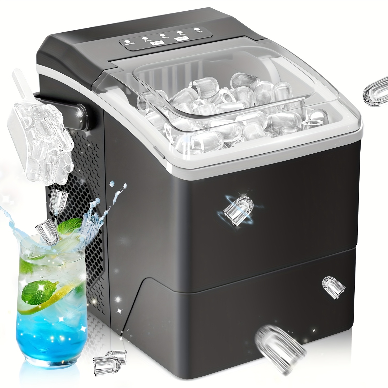 6-Minute Ice Maker Machine | 9 Bullet Cubes/Time 26Lbs/Day Portable with Self-Cleaning & Basket | For Home Kitchen Camping RV