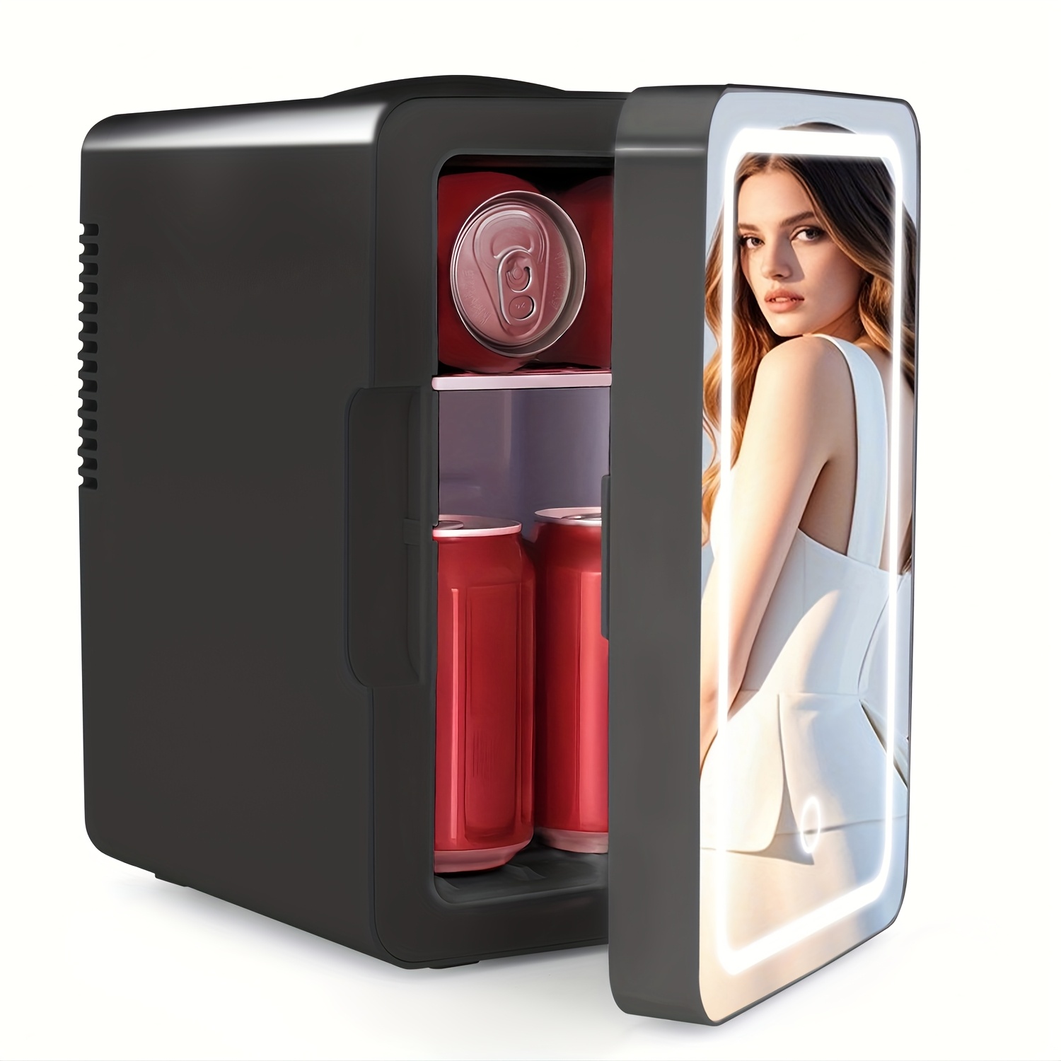 紧凑型便携式冰箱，黑色简约设计，静音、节能、小巧节省空间，轻松适应家庭办公车辆