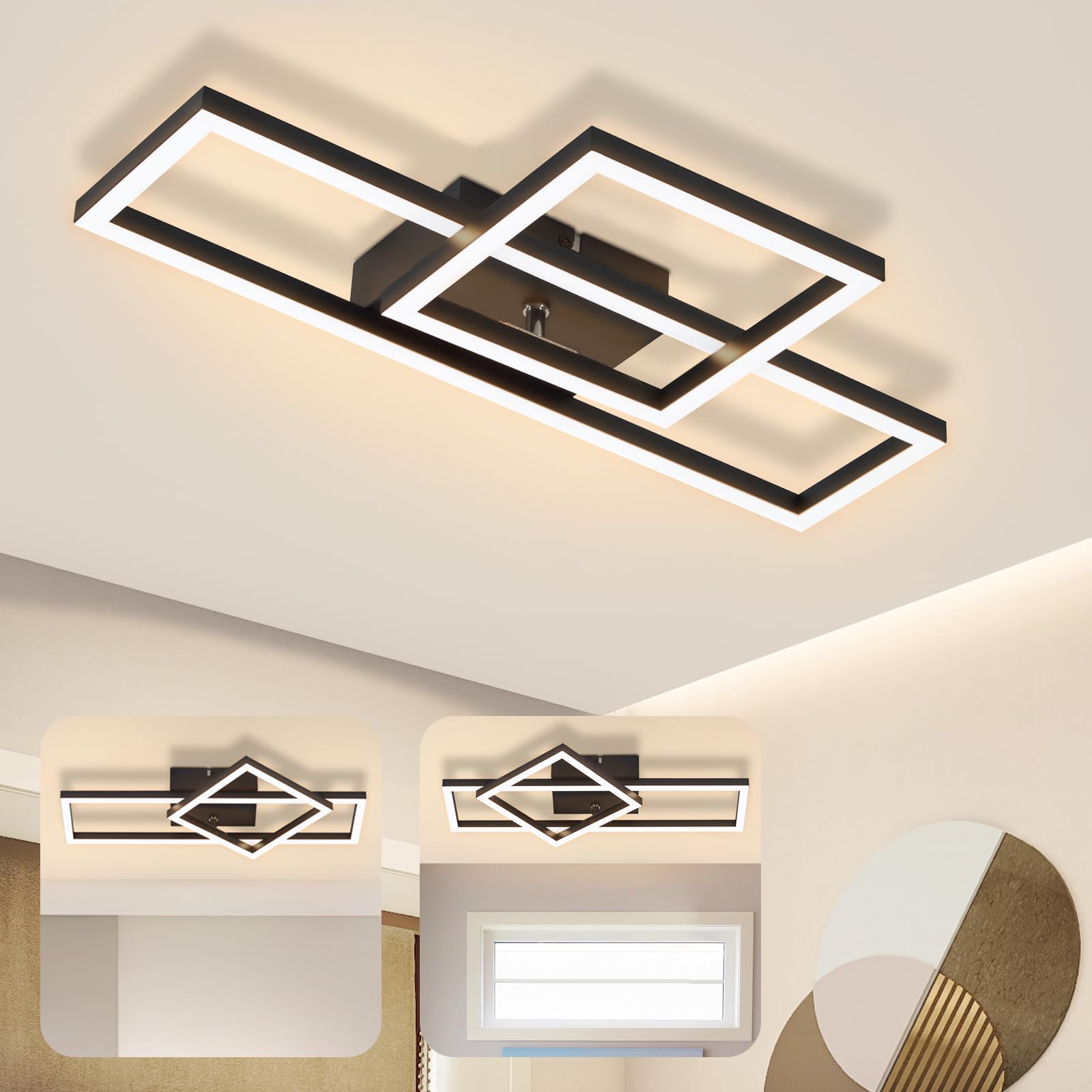 Flat LED Ceiling Light Living Room - 20W Modern Design Warm White Square Ceiling Lamp for Bedroom, Hallway, Office