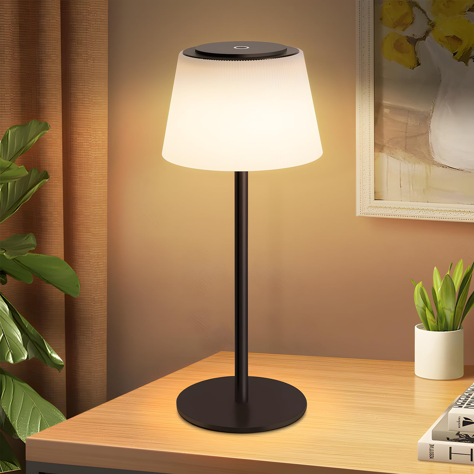 Wireless Rechargeable Table Lamp - LED Touch Dimming USB Rechargeable White/Black 3600mAh Battery-Powered Modern Desk Lamp for Living Room Bedroom Outdoor