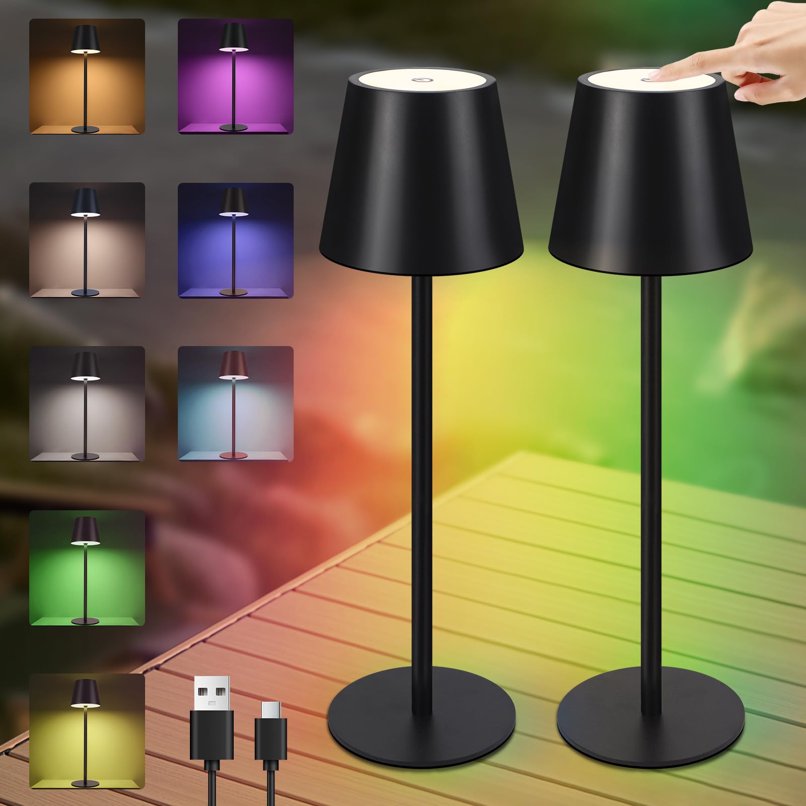 白/黑色RGBYW小台灯2个装