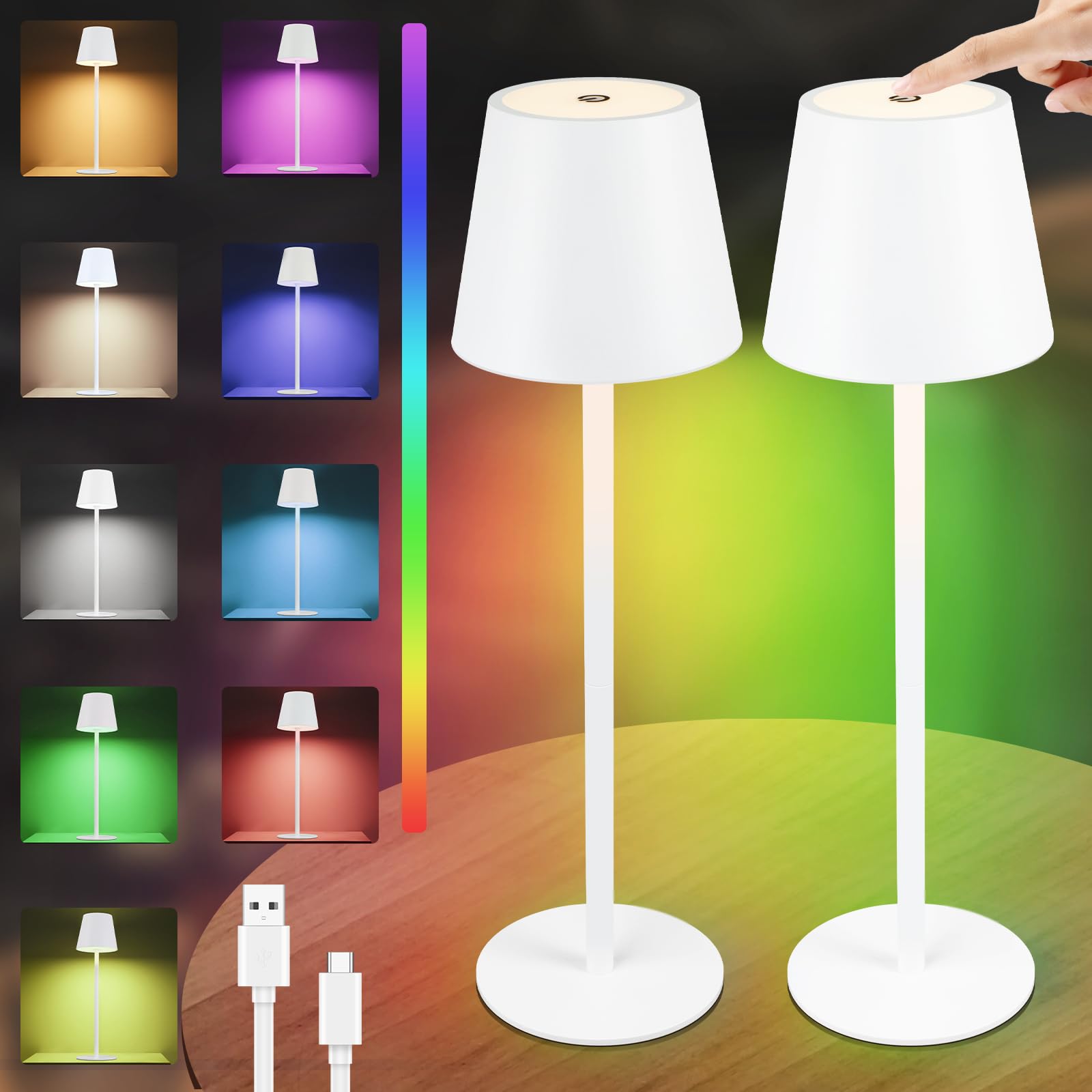 白/黑色RGBYW小台灯2个装