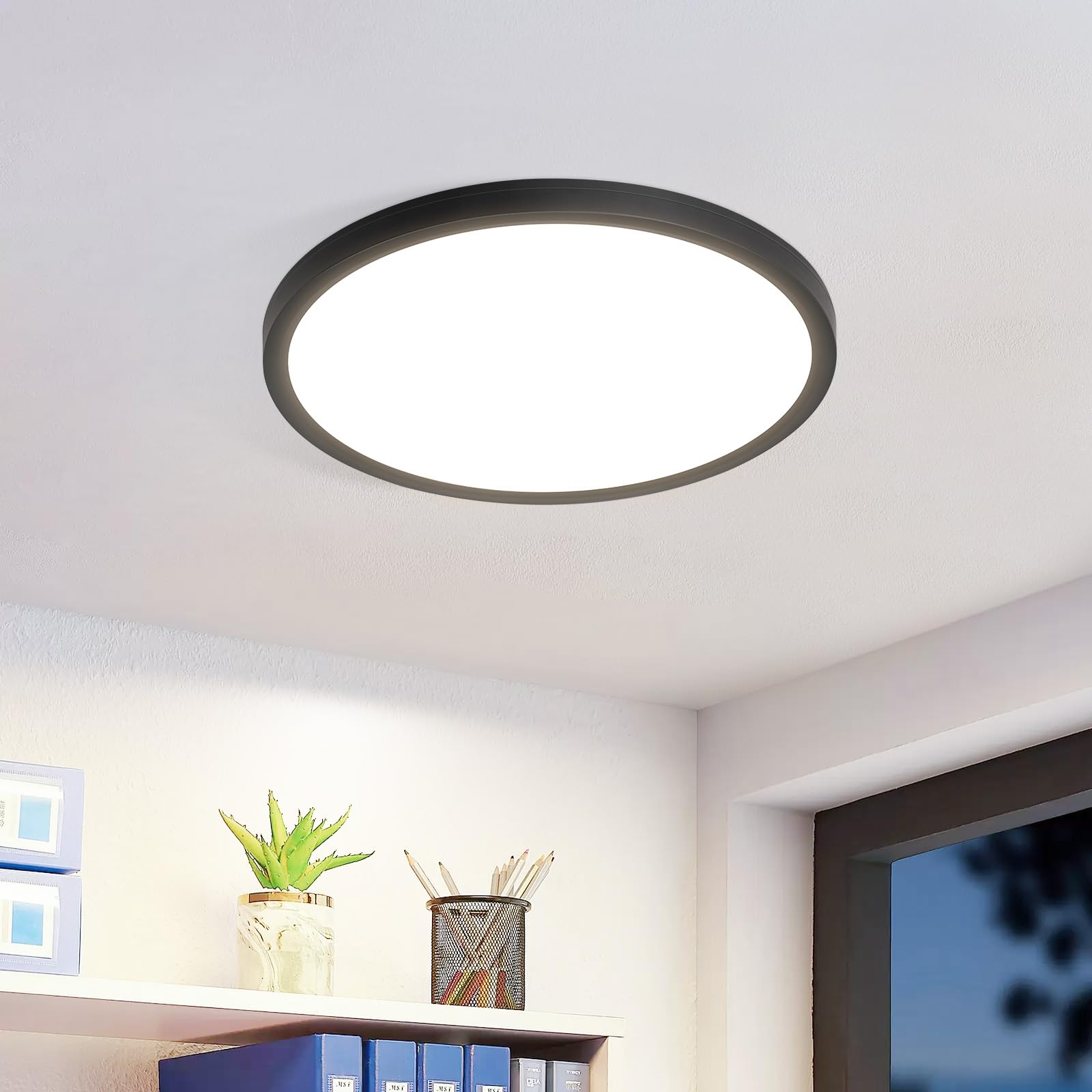Flat LED Ceiling Light Bathroom - Ø18CM White/Black Diamond Pattern 15W Warm/Neutral/Cool White IP44 Ultra-Thin Round Light for Bedroom, Kitchen, Bathroom