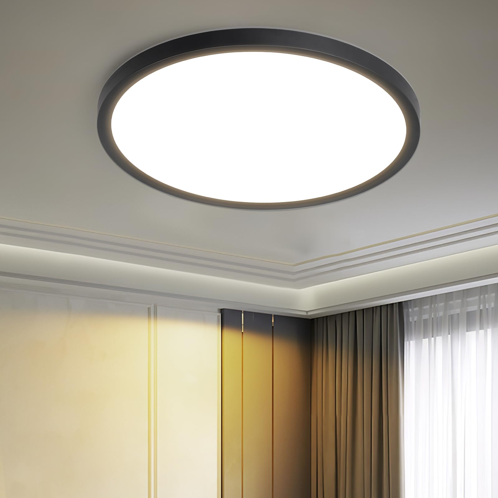 Flat LED Ceiling Light Bathroom - Ø22cm Ultra-Thin Black Bathroom Light with Diamond Pattern 18W Round Warm White 3000K IP44 Eye-Protection Ceiling Lamp for Hallway, Bathroom, Bedroom