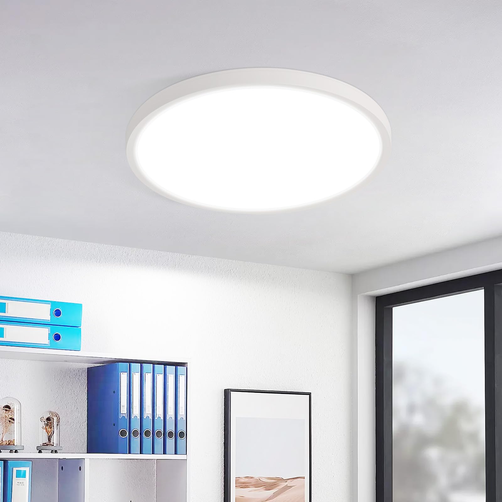 Flat LED Ceiling Light Bathroom - Ø18CM White/Black Diamond Pattern 15W Warm/Neutral/Cool White IP44 Ultra-Thin Round Light for Bedroom, Kitchen, Bathroom