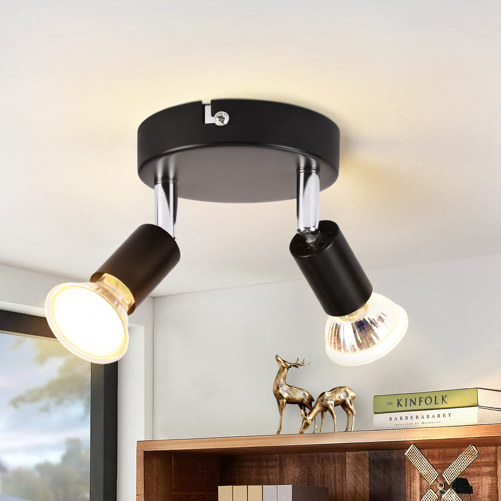 LED GU10 Kitchen Ceiling Spotlight - 2-Light/3-Light Round Modern Bedroom/Hall Lamp 350° Adjustable Ceiling Spots for Kitchen Hallway Bedroom Living Room (No Bulbs Included)